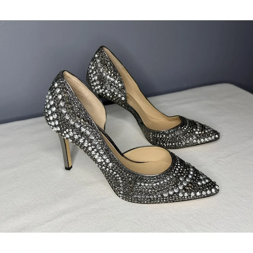 Gianni Bini Shoes 8.5 Silver Rhinestone Crystal D'Orsay Pointed Stiletto Pumps